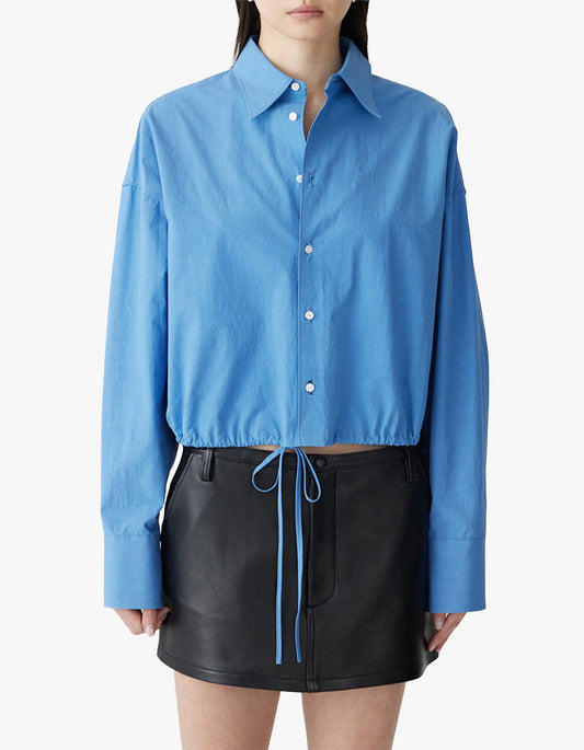 Crushed Cotton Gathered Shirt - Cornflower