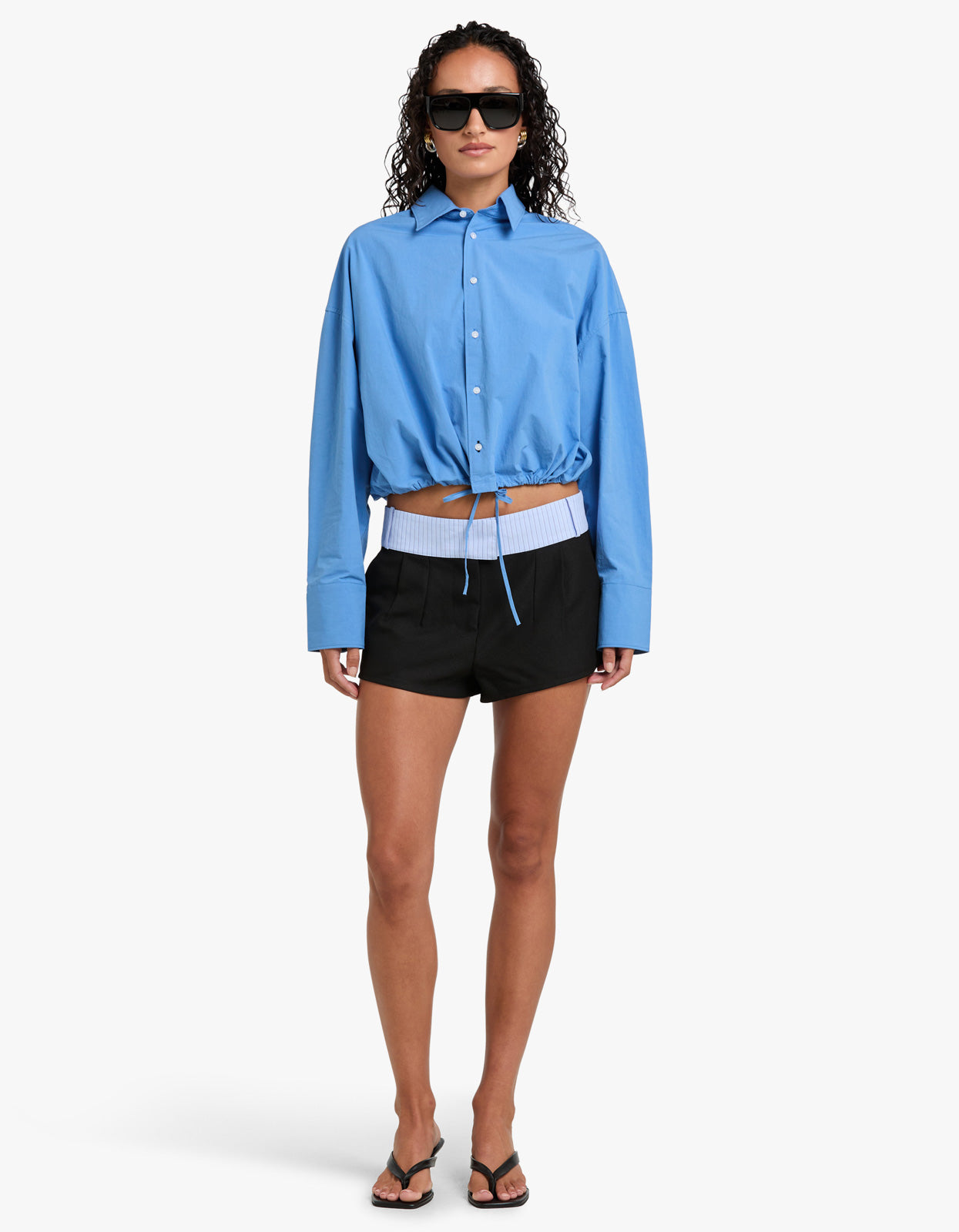 Crushed Cotton Gathered Shirt - Cornflower
