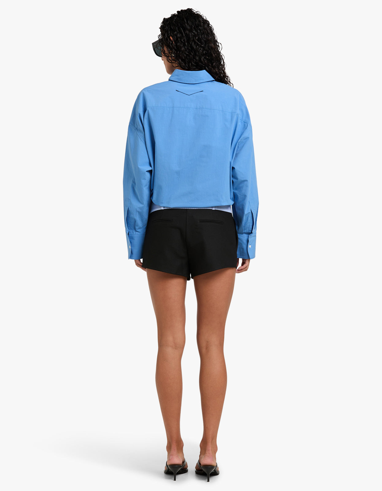 Crushed Cotton Gathered Shirt - Cornflower