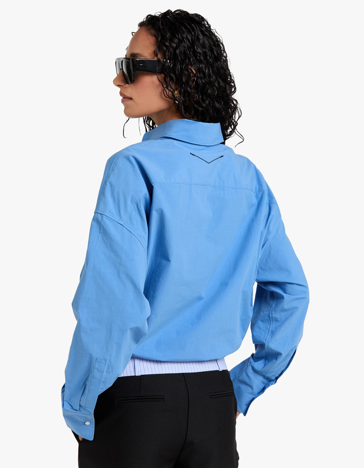 Crushed Cotton Gathered Shirt - Cornflower