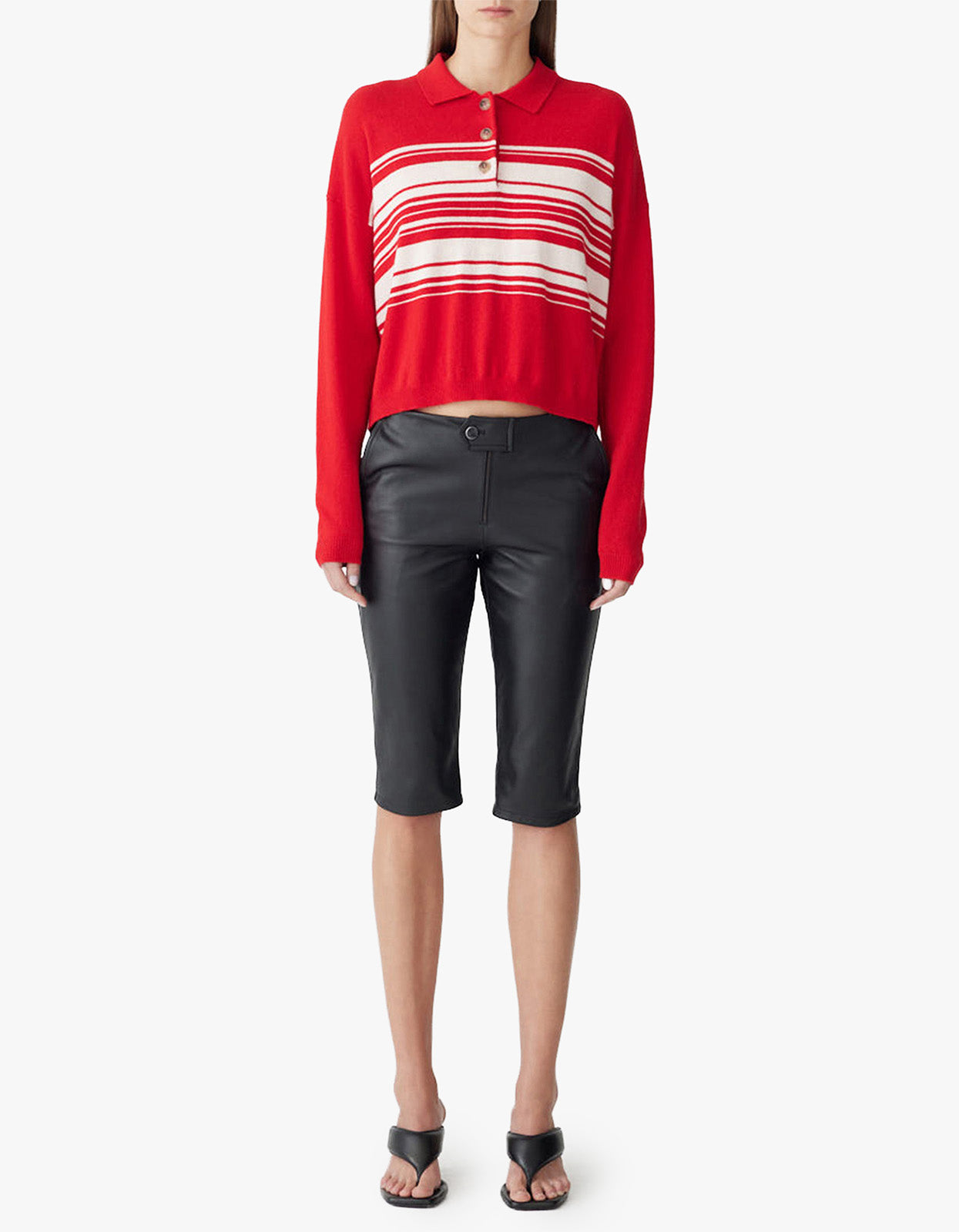 Lightweight Wool Cashmere Polo - Red/Natural