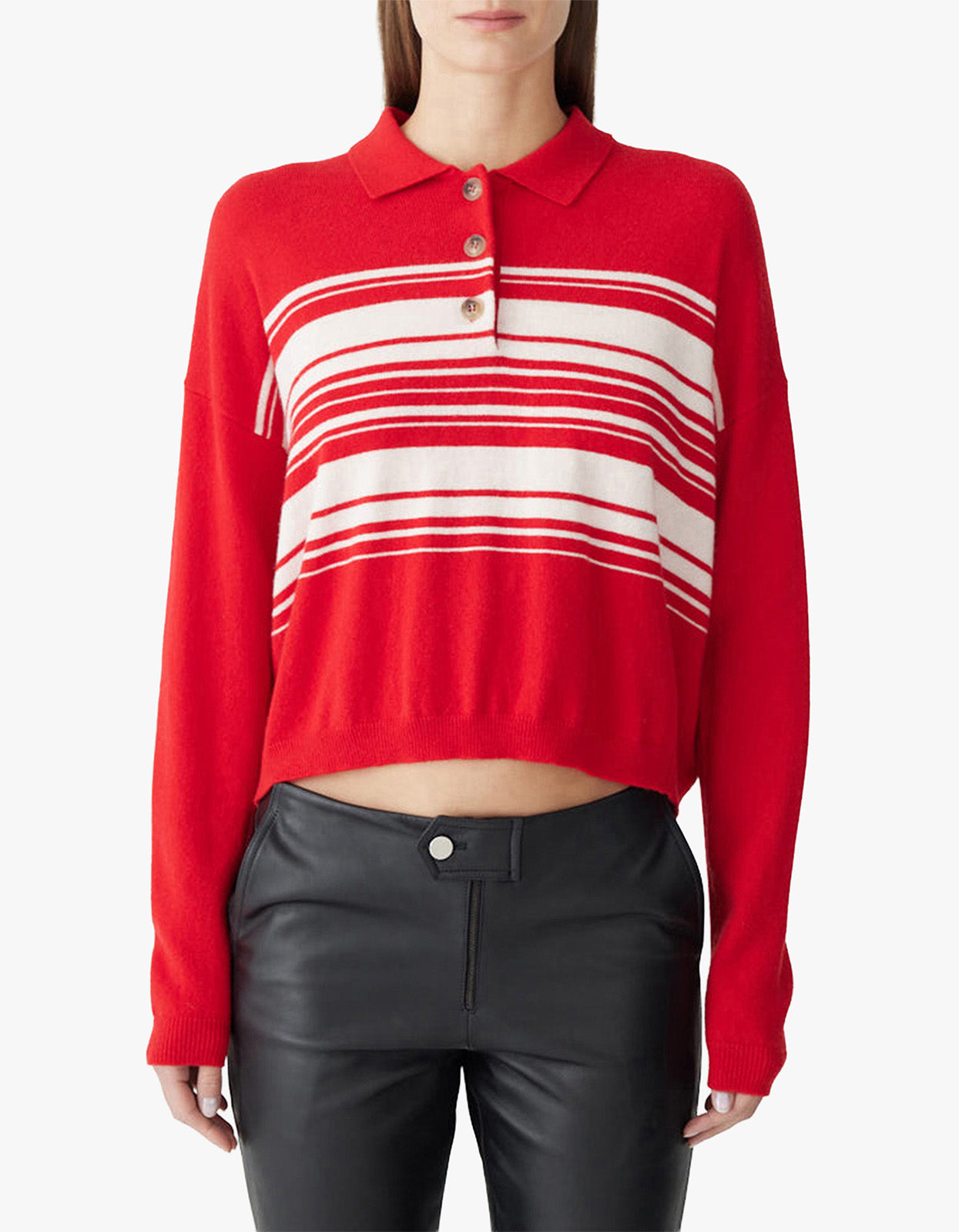 Lightweight Wool Cashmere Polo - Red/Natural