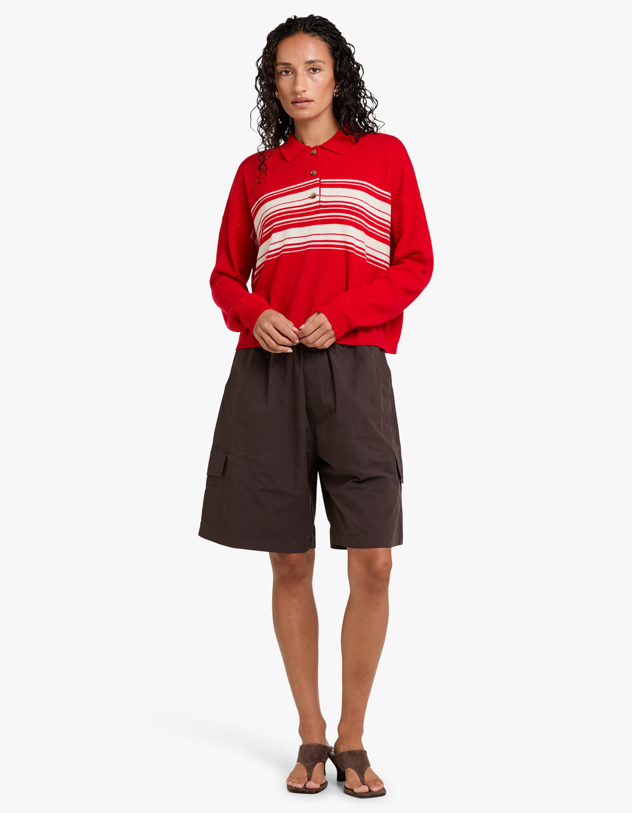 Lightweight Wool Cashmere Polo - Red/Natural