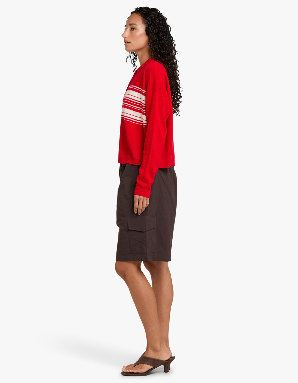 Lightweight Wool Cashmere Polo - Red/Natural
