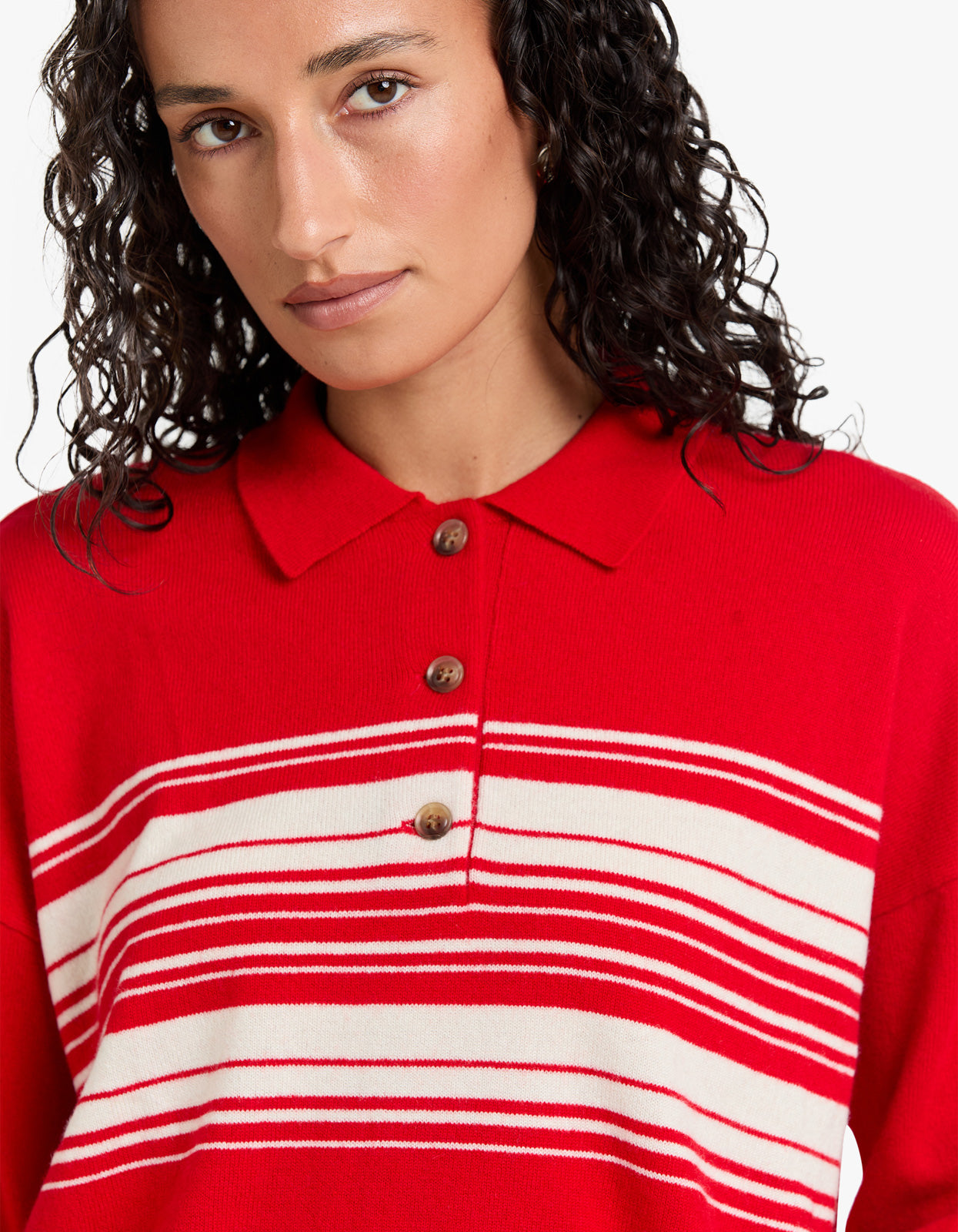 Lightweight Wool Cashmere Polo - Red/Natural