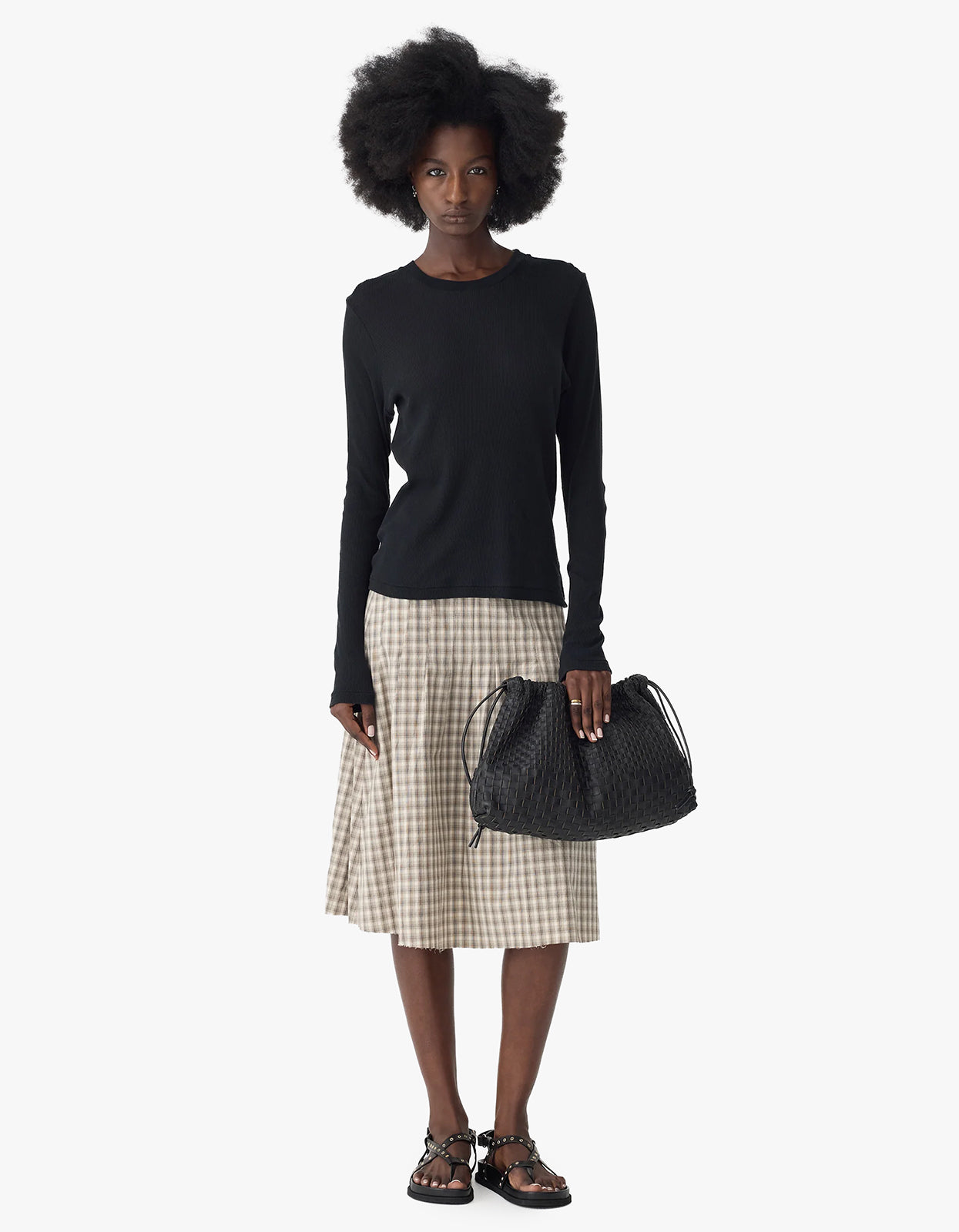 Sheer Rib L/S T-Shirt - Black