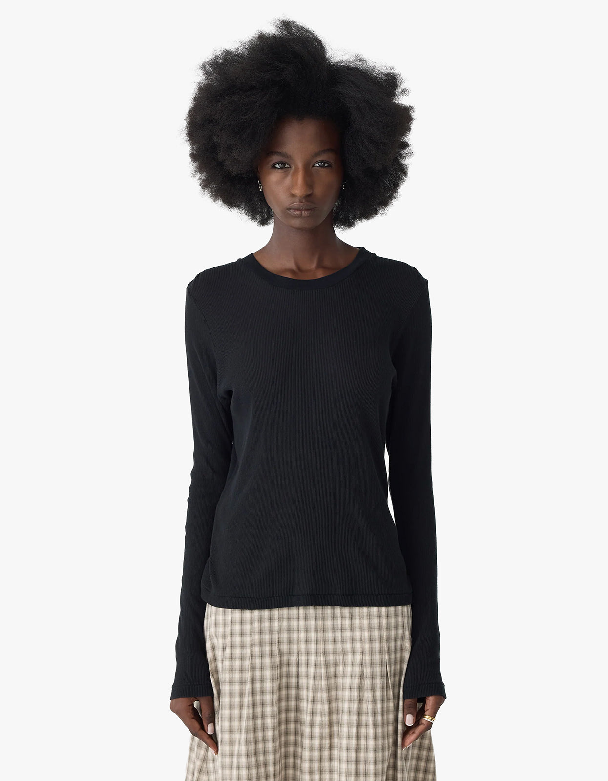 Sheer Rib L/S T-Shirt - Black