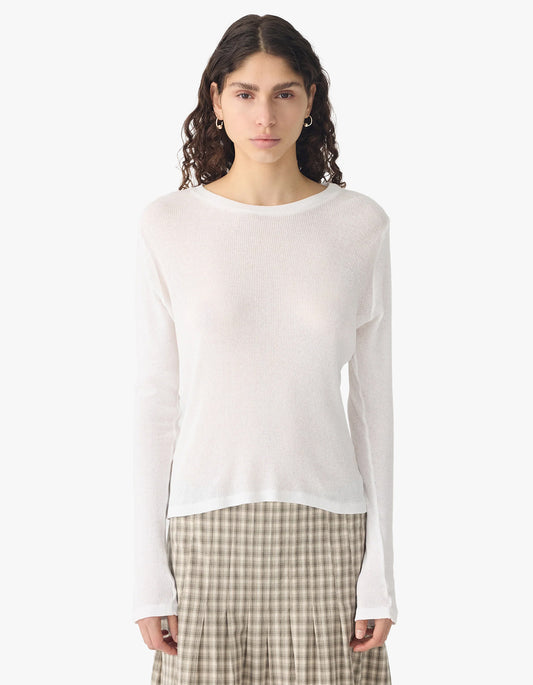 Sheer Rib L/S T-Shirt - White