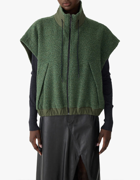 Textured Wool Popover Vest - Dark Green