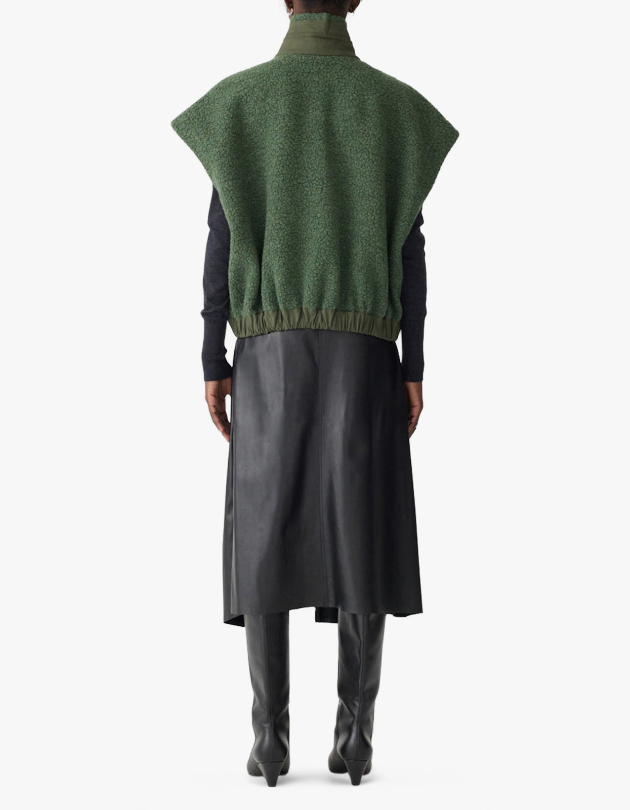 Textured Wool Popover Vest - Dark Green