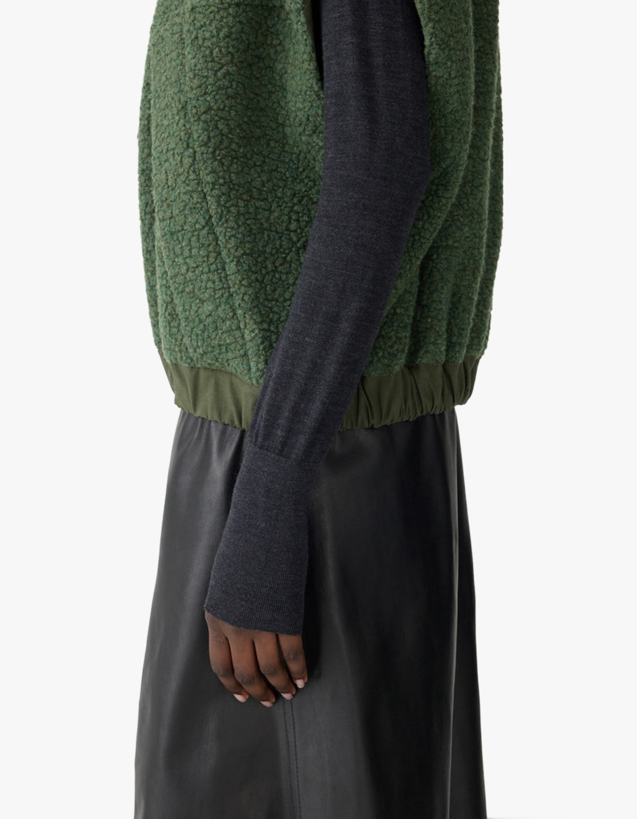 Textured Wool Popover Vest - Dark Green