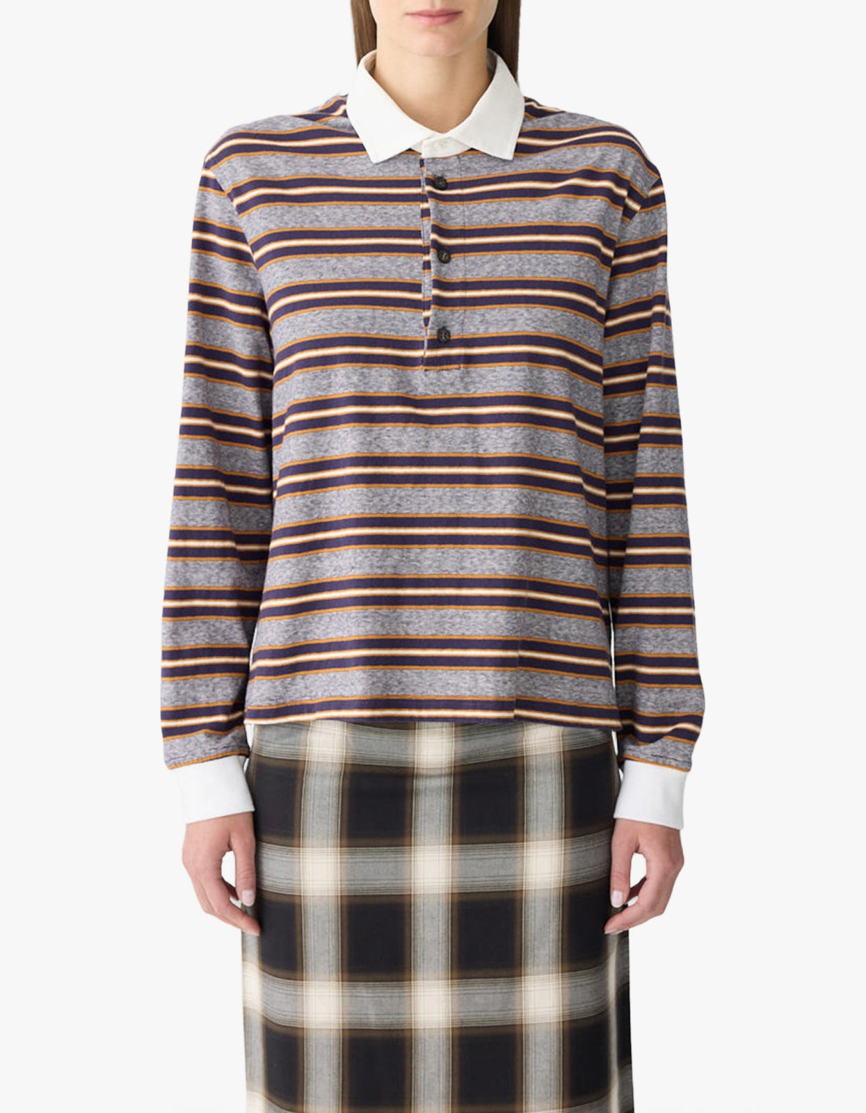 Vintage Stripe L/S Polo - Purple/Gold Stripe