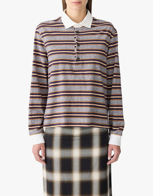 Vintage Stripe L/S Polo - Purple/Gold Stripe