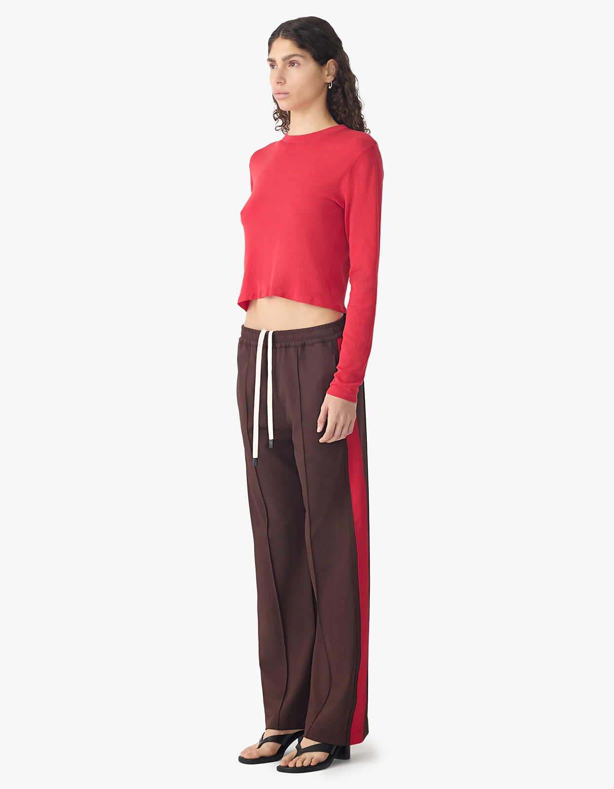 Twill Stripe Detail Pant - Carob / Red