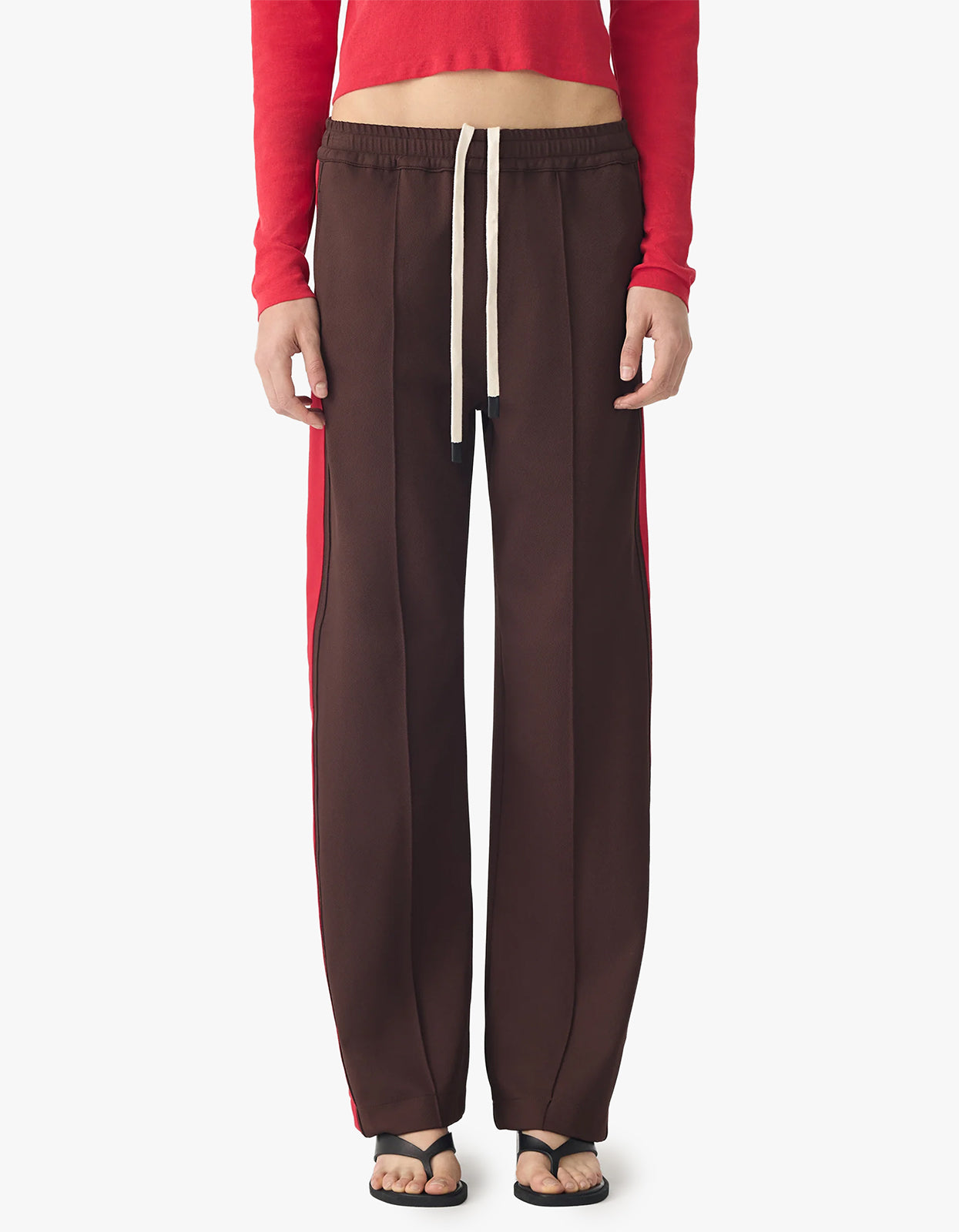 Twill Stripe Detail Pant - Carob / Red