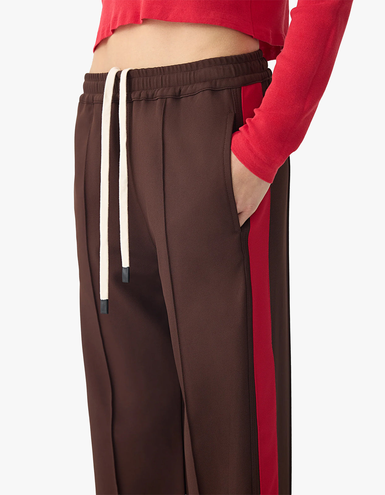 Twill Stripe Detail Pant - Carob / Red
