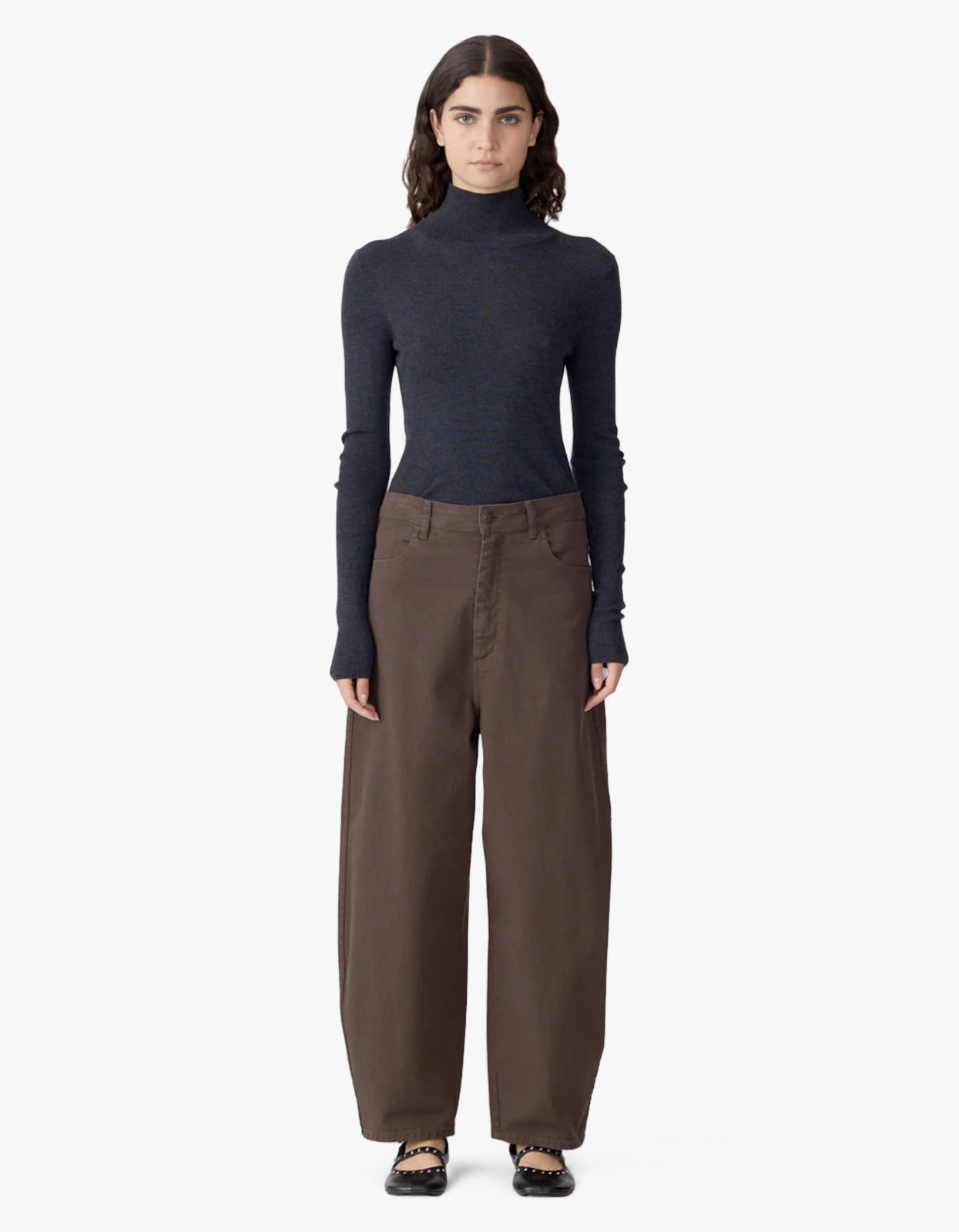 Cotton Twill Barrel Leg Pant - Chocolate Brown