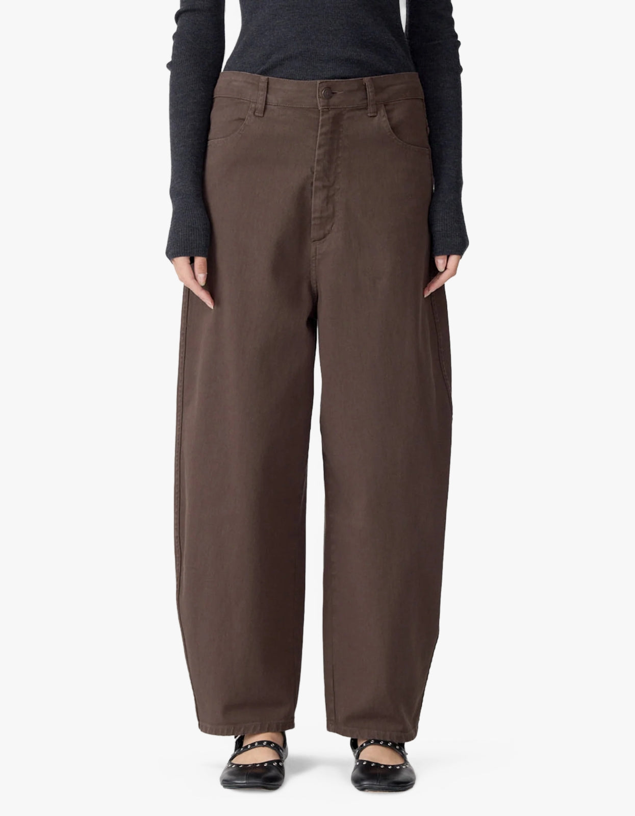Cotton Twill Barrel Leg Pant - Chocolate Brown