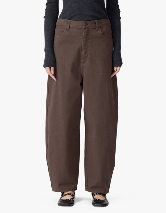 Cotton Twill Barrel Leg Pant - Chocolate Brown