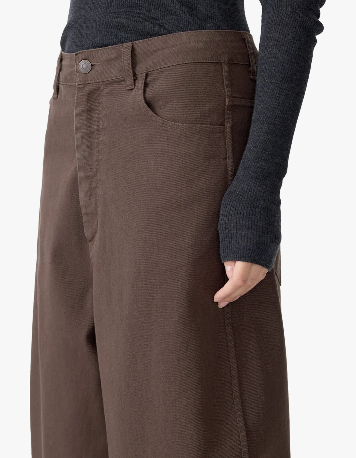 Cotton Twill Barrel Leg Pant - Chocolate Brown