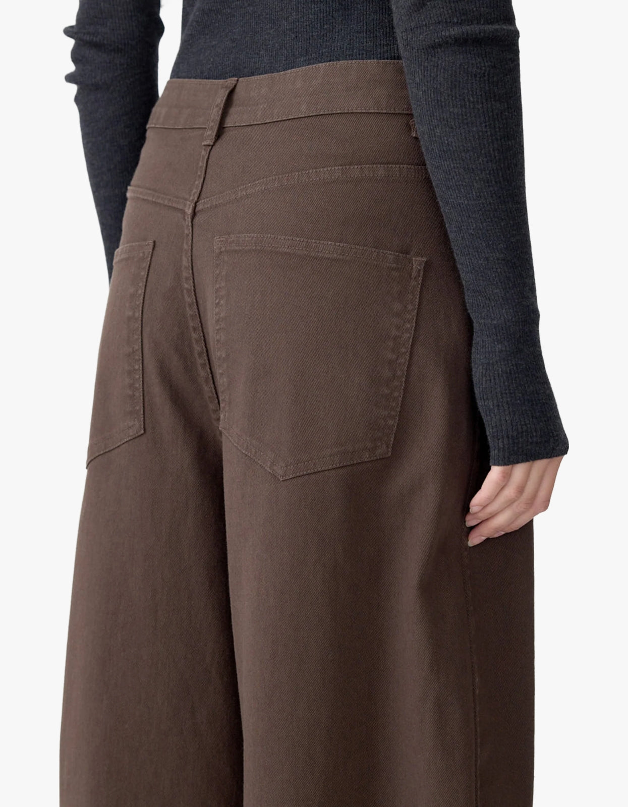 Cotton Twill Barrel Leg Pant - Chocolate Brown
