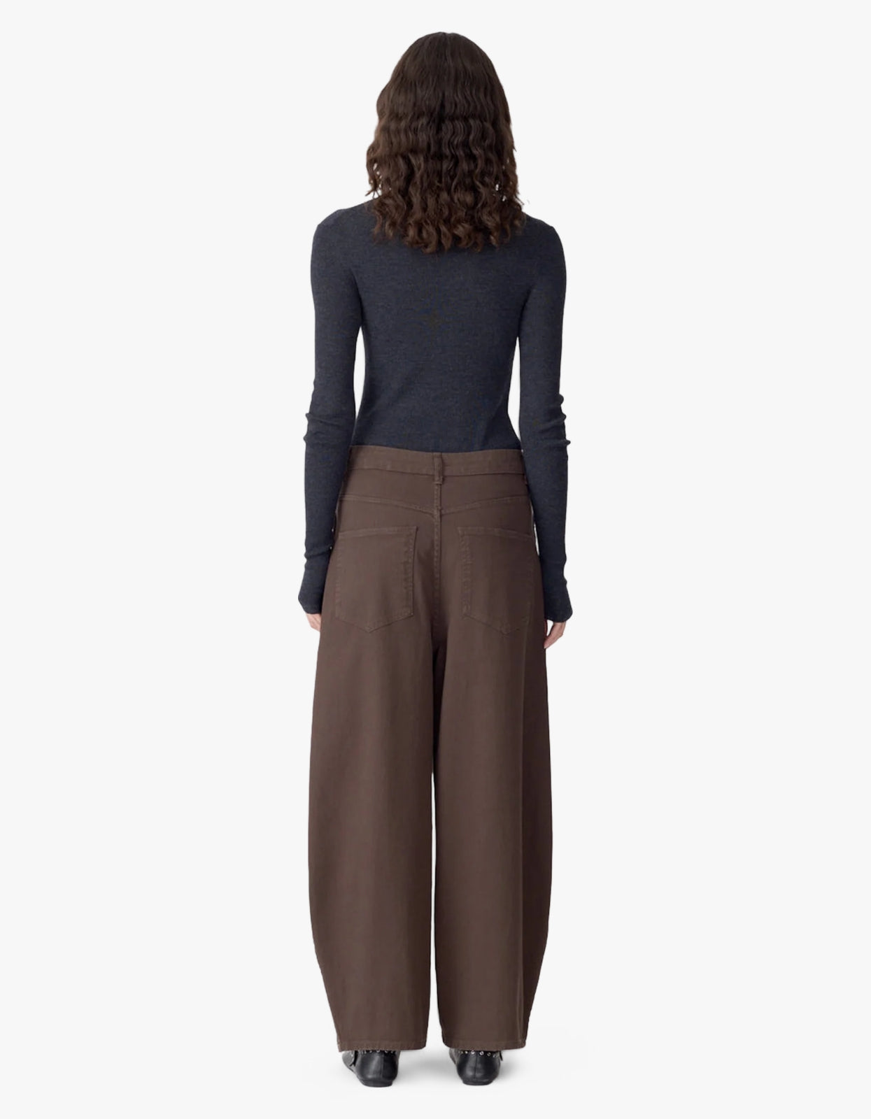 Cotton Twill Barrel Leg Pant - Chocolate Brown