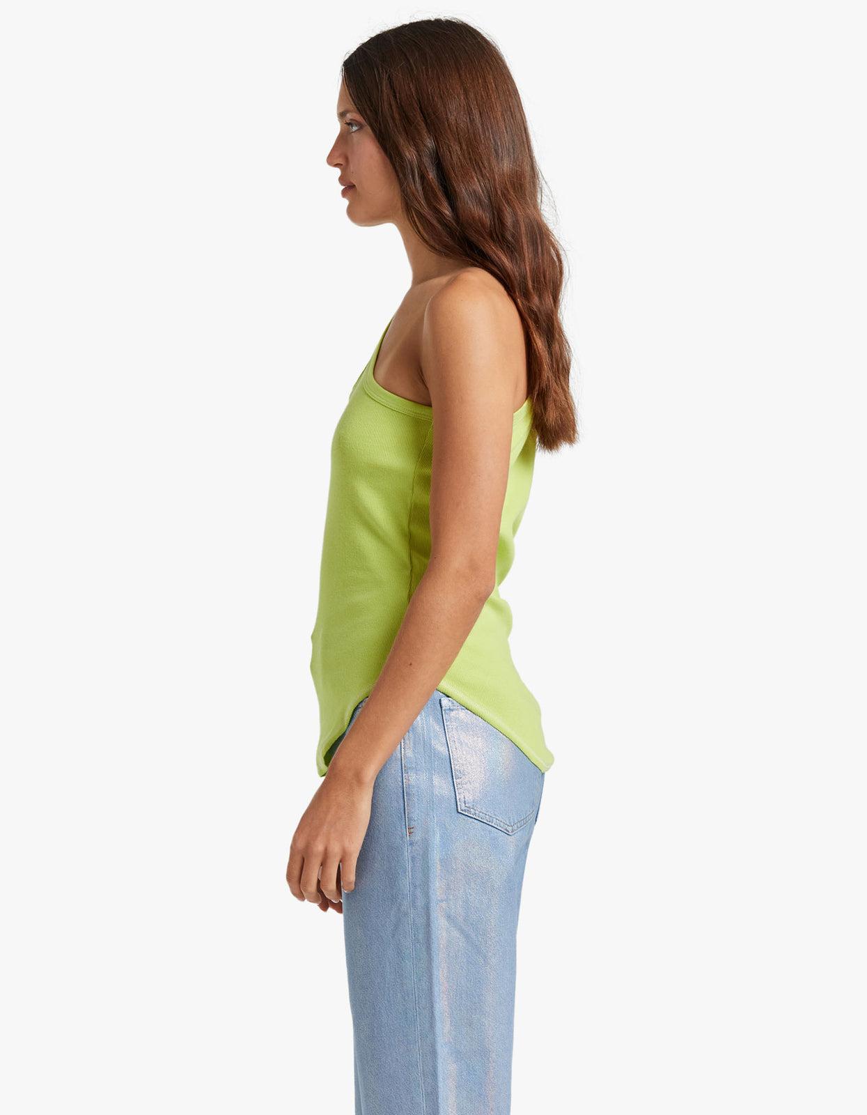 Superette  Cut Out Rib One Shoulder Tank - Green Glow