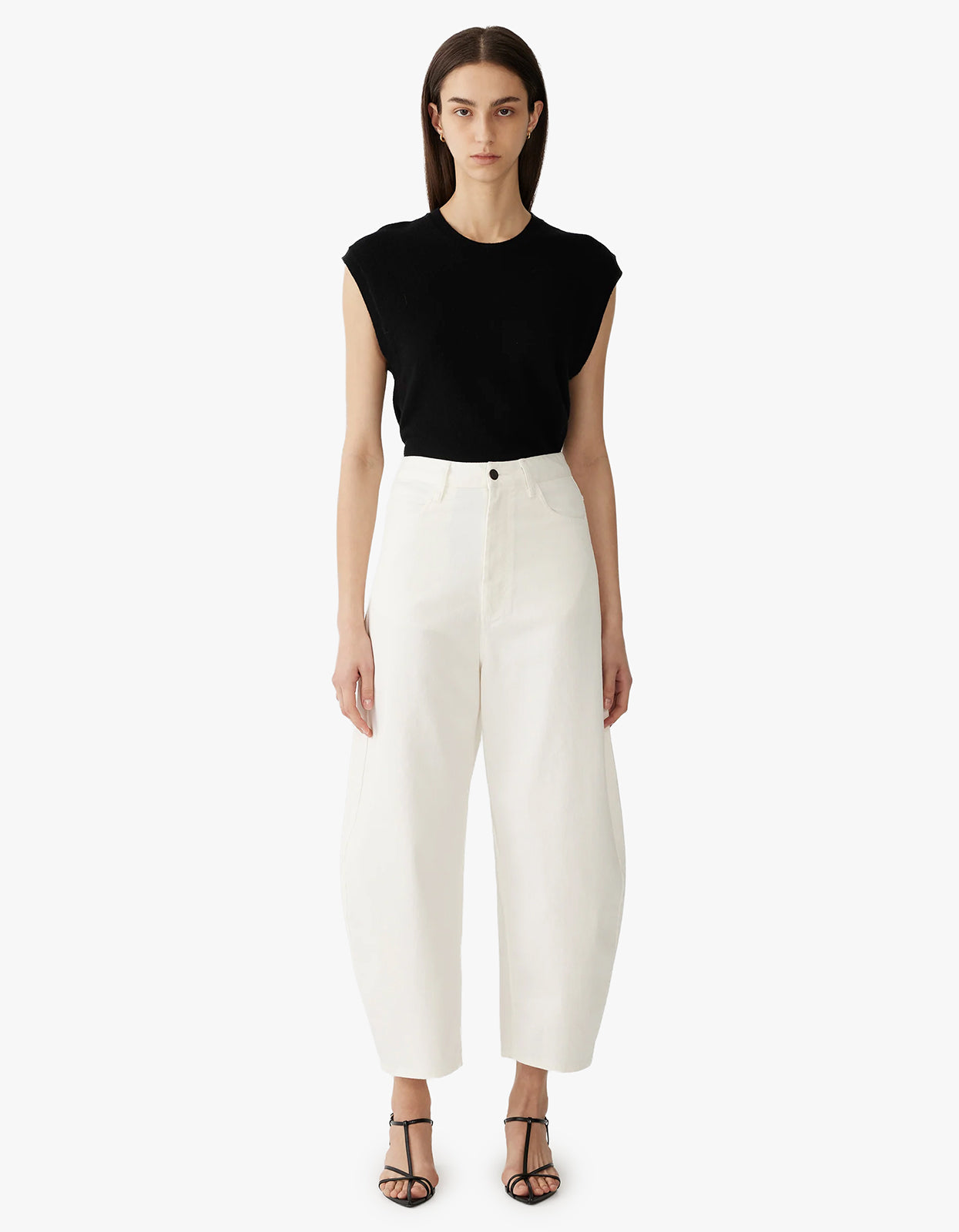 Cotton Twill Barrel Leg Pant - White