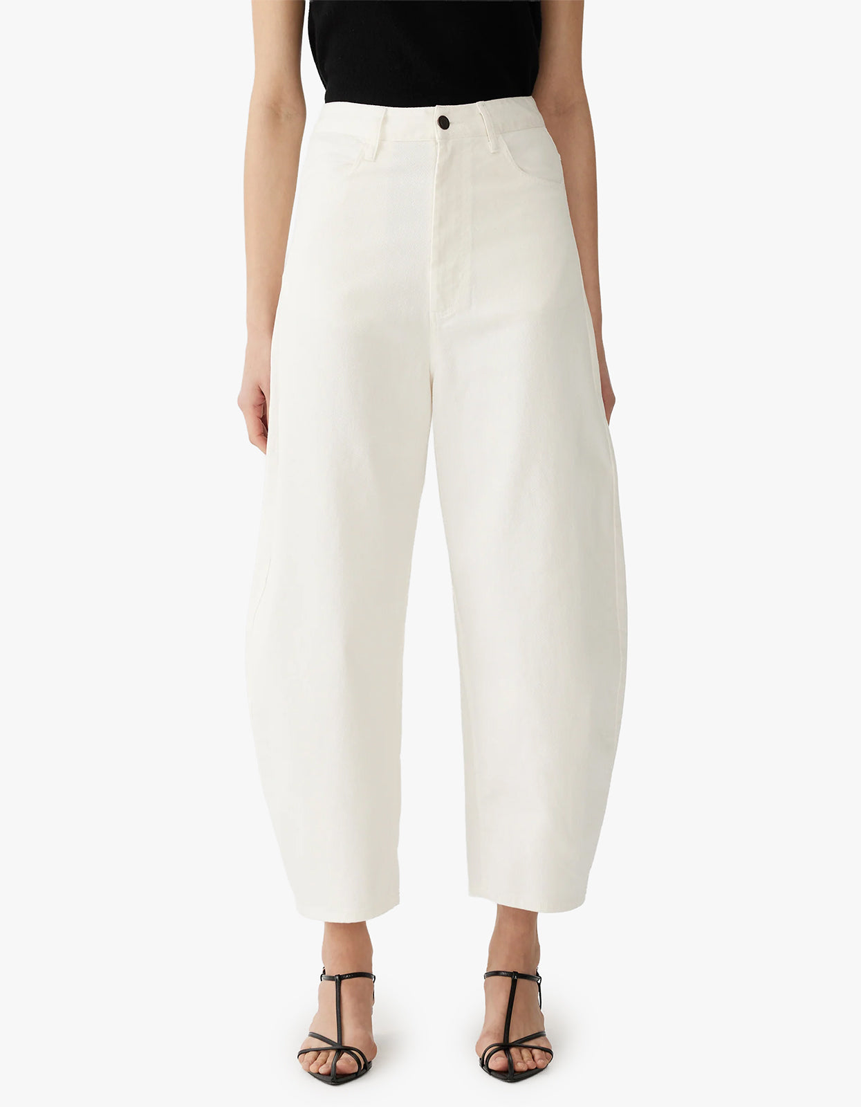 Cotton Twill Barrel Leg Pant - White