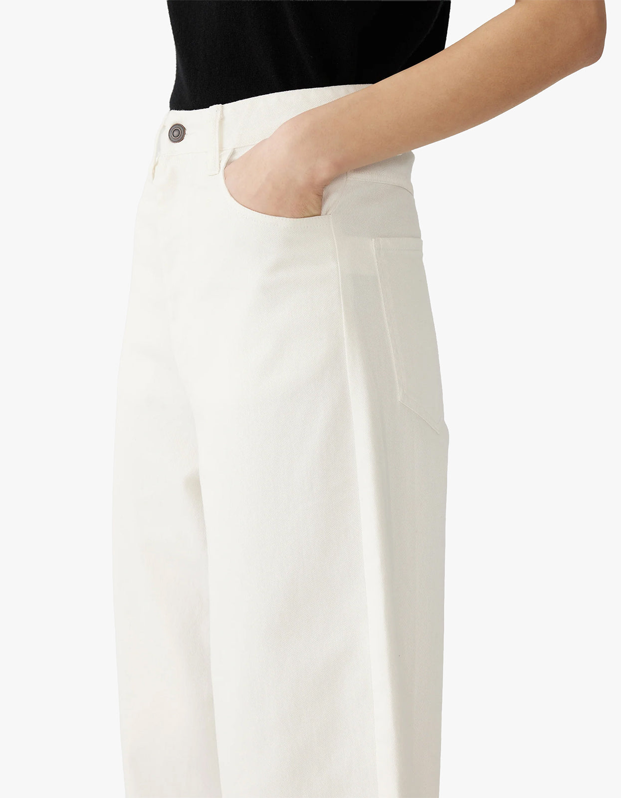 Cotton Twill Barrel Leg Pant - White