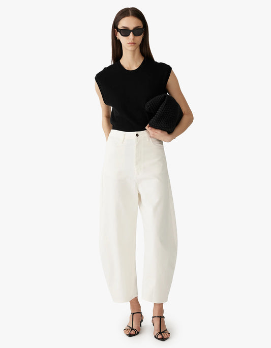 Cotton Twill Barrel Leg Pant - White