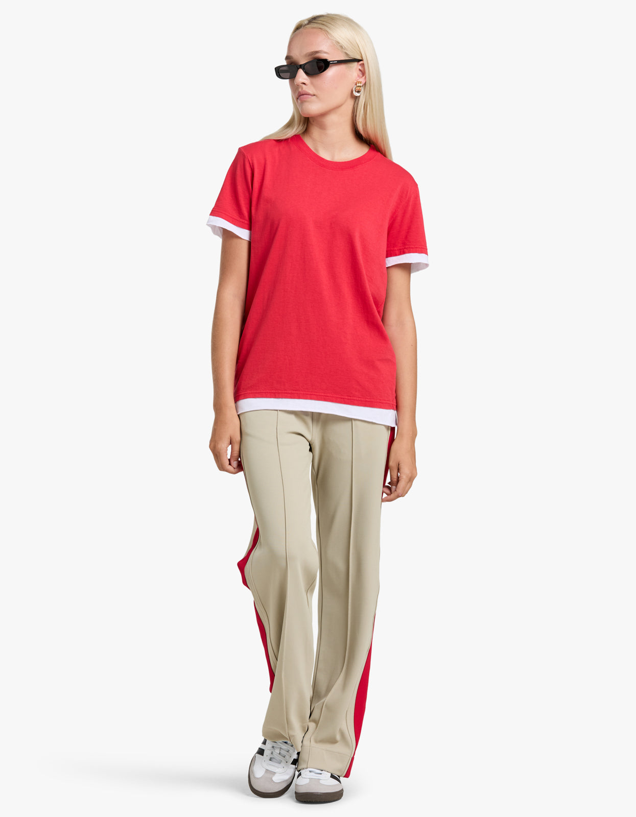 Layered Short Sleeve T.Shirt - Hibiscus/ White