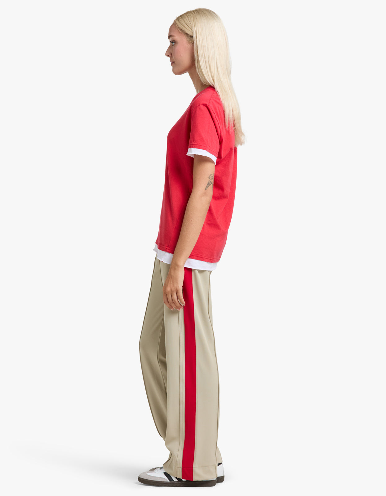 Layered Short Sleeve T.Shirt - Hibiscus/ White