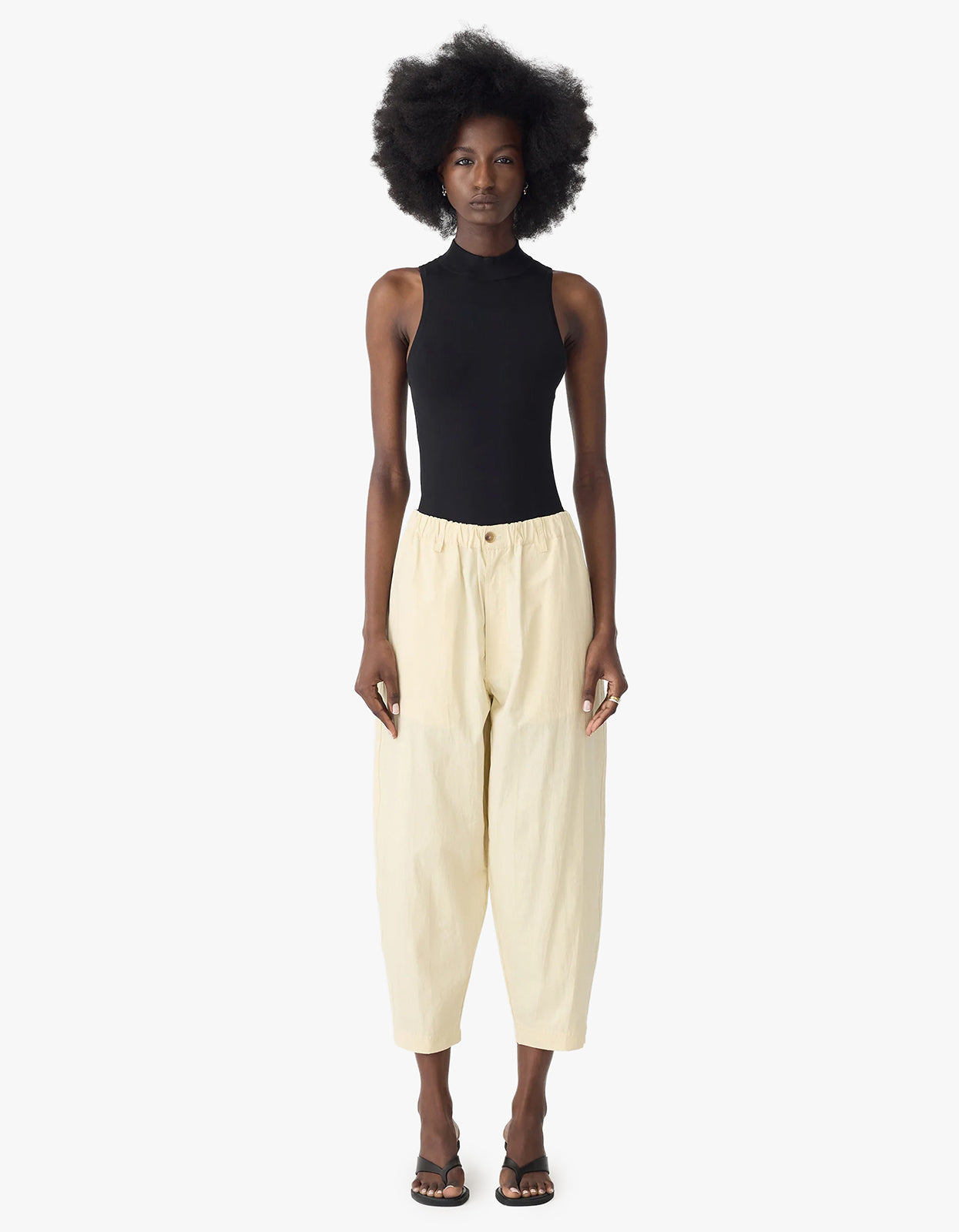 Crushed Cotton Summer Pant - Pale Yellow