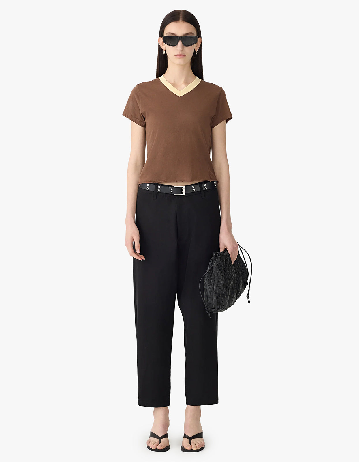 Contrast V-Neck Baby T-Shirt - Chocolate Brown/Lemon Glaze