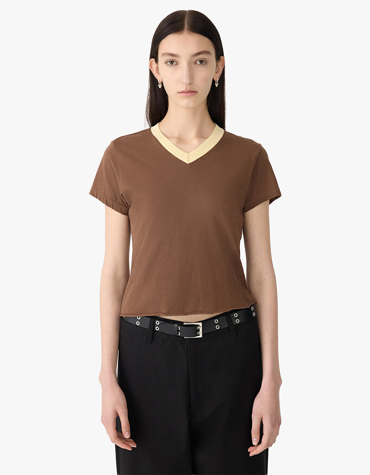 Contrast V-Neck Baby T-Shirt - Chocolate Brown/Lemon Glaze