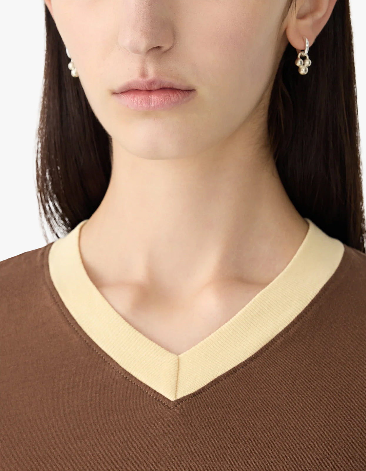 Contrast V-Neck Baby T-Shirt - Chocolate Brown/Lemon Glaze