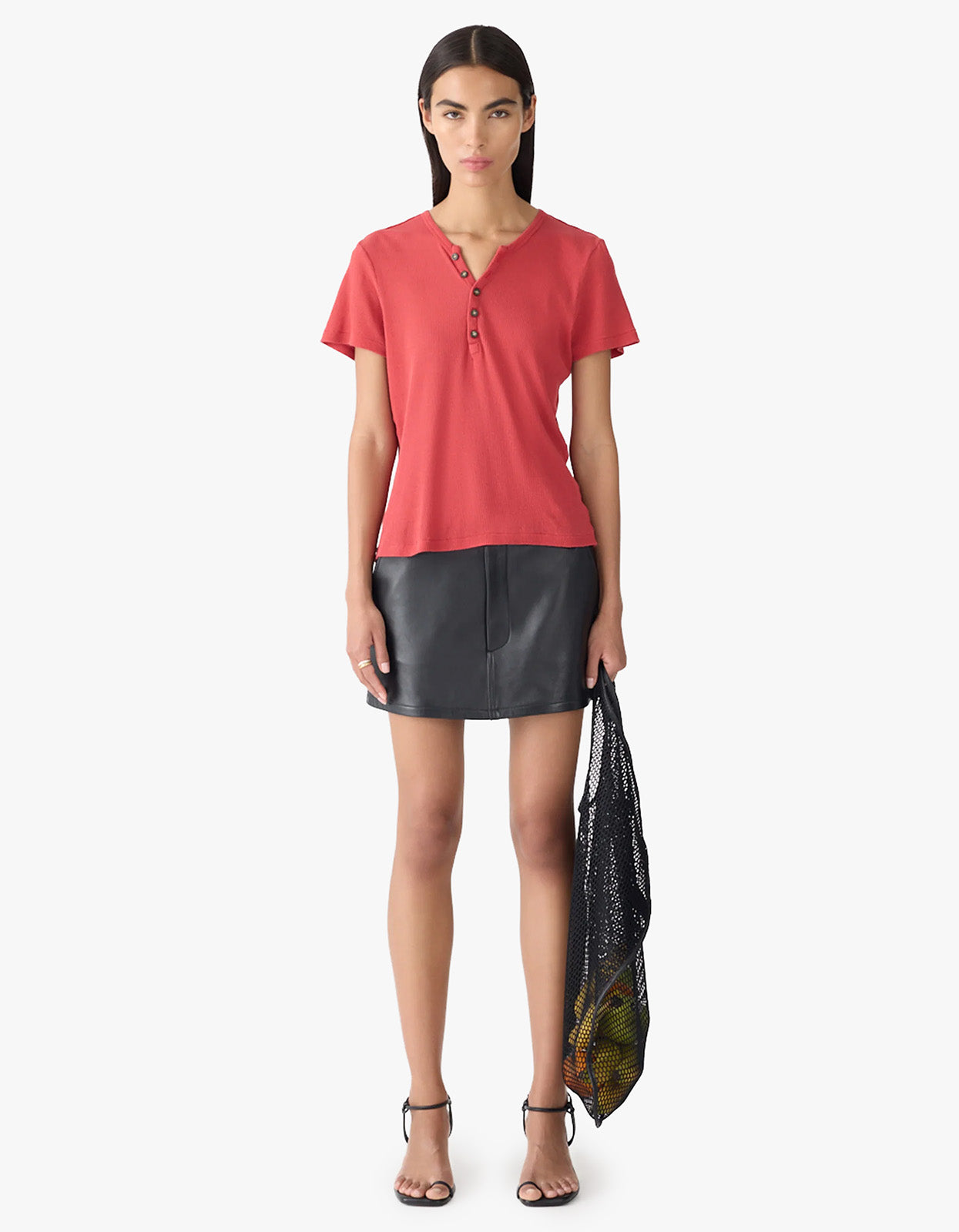 Sheer Rib Placket T.Shirt - Heritage Red