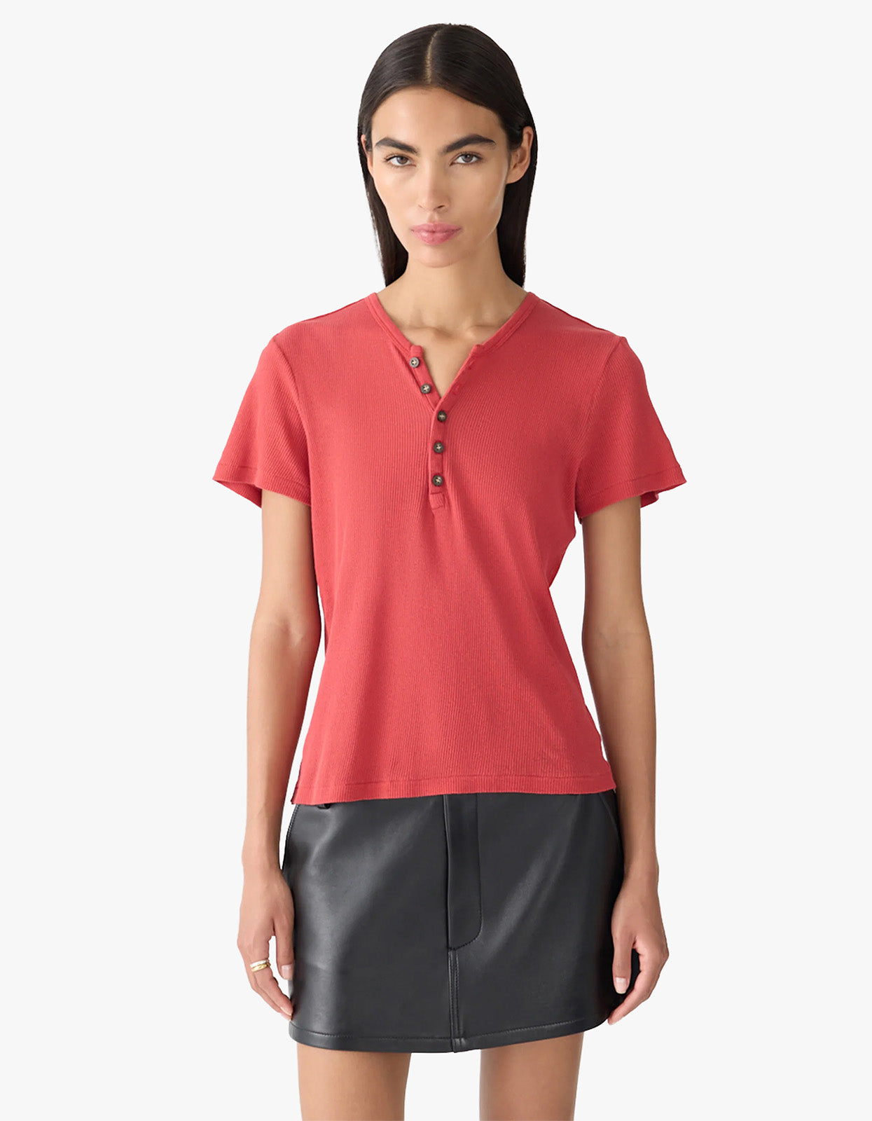 Sheer Rib Placket T.Shirt - Heritage Red