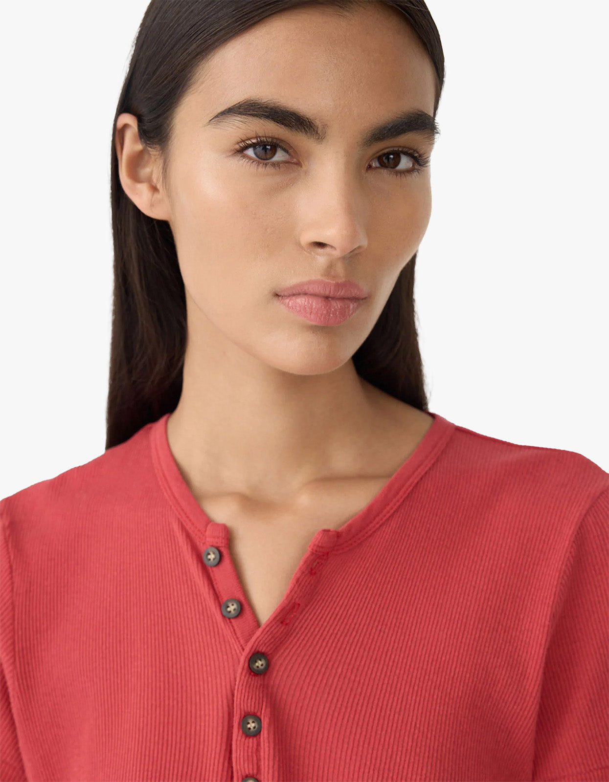 Sheer Rib Placket T.Shirt - Heritage Red