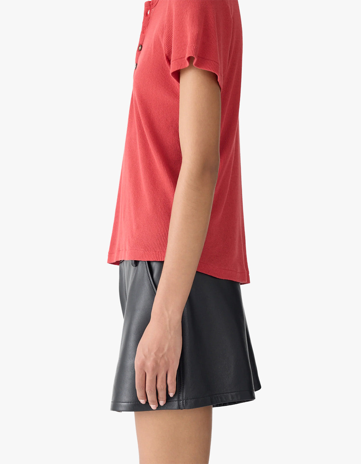 Sheer Rib Placket T.Shirt - Heritage Red
