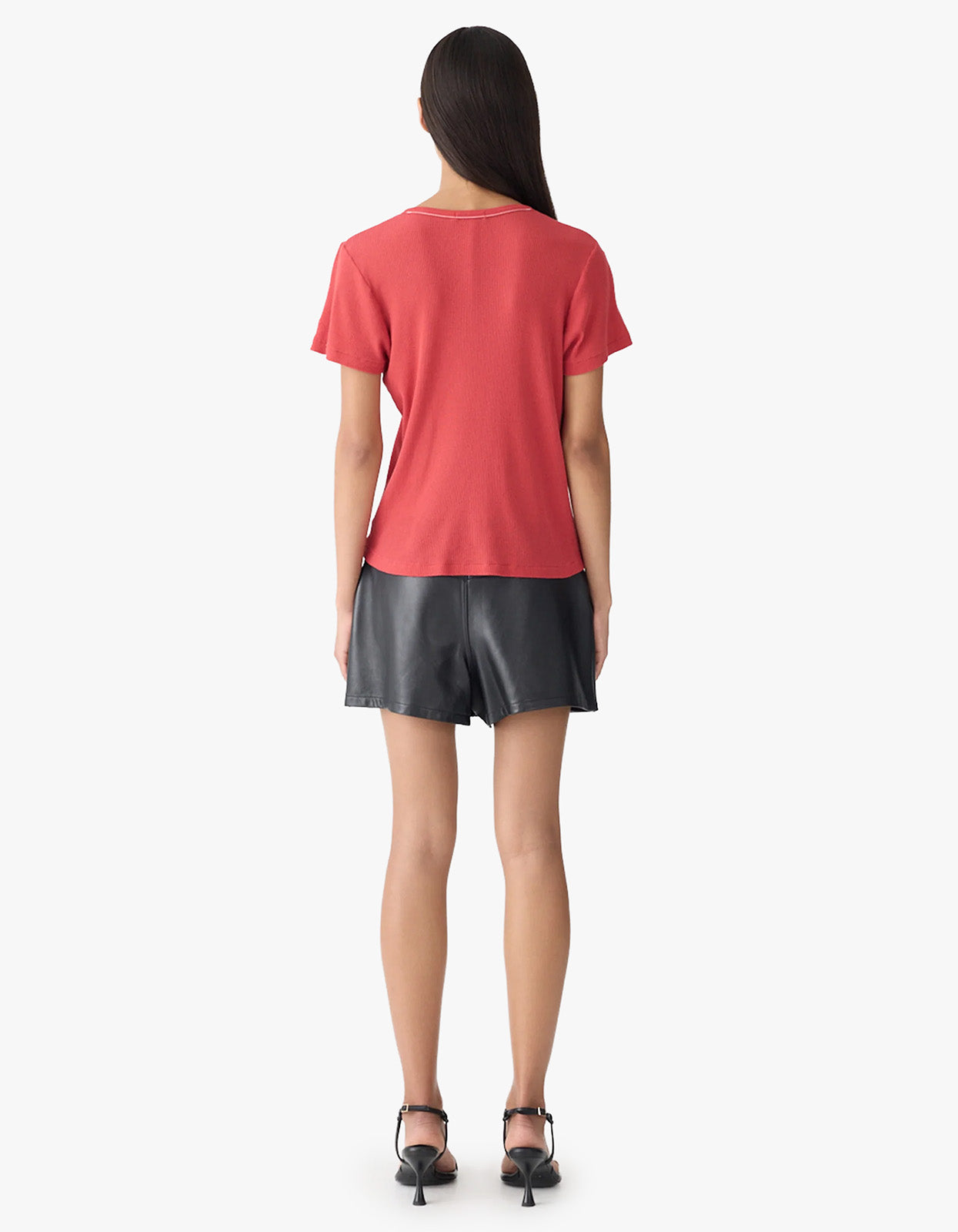 Sheer Rib Placket T.Shirt - Heritage Red