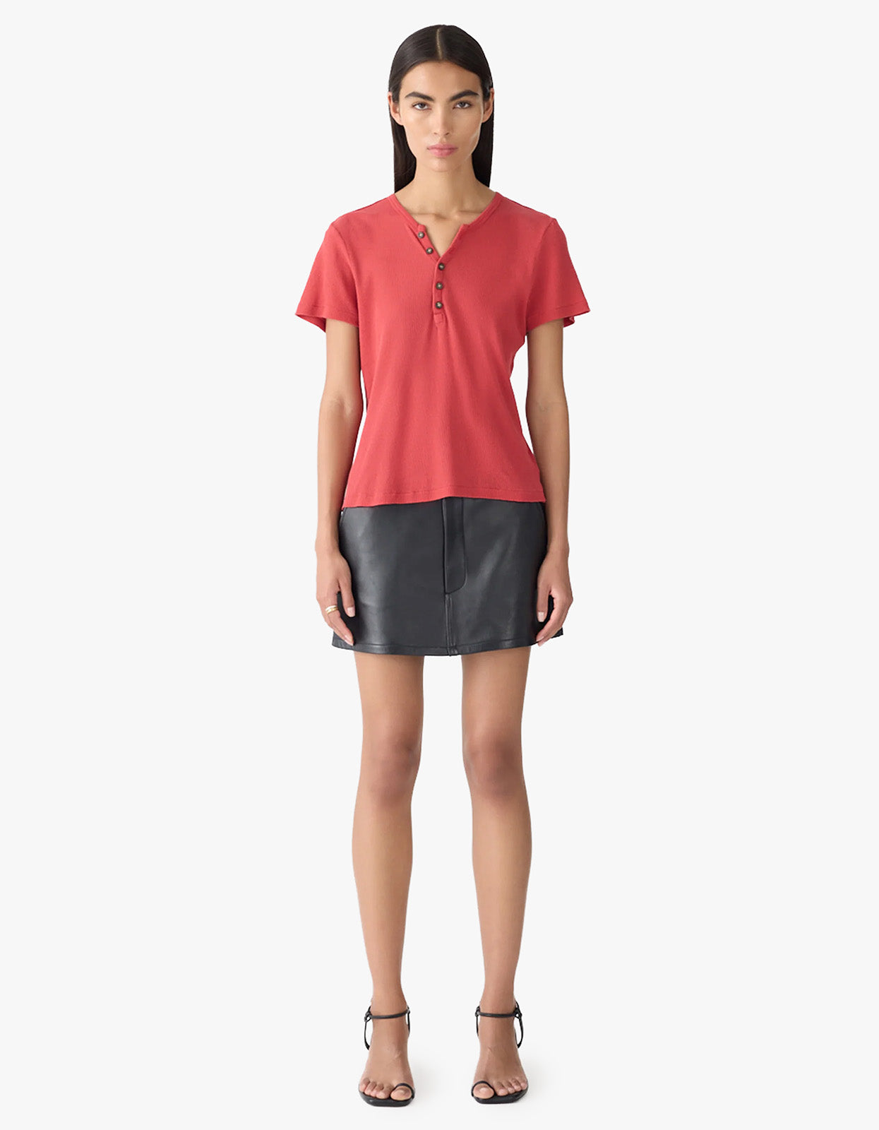 Sheer Rib Placket T.Shirt - Heritage Red