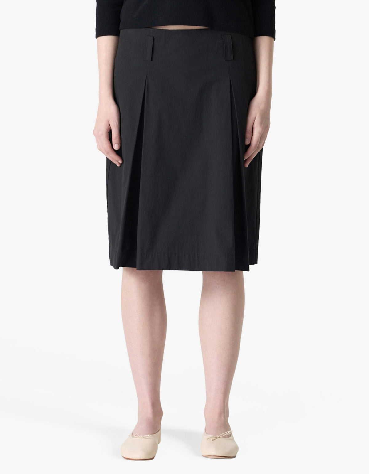 Crushed Cotton Box Pleat Skirt - Black