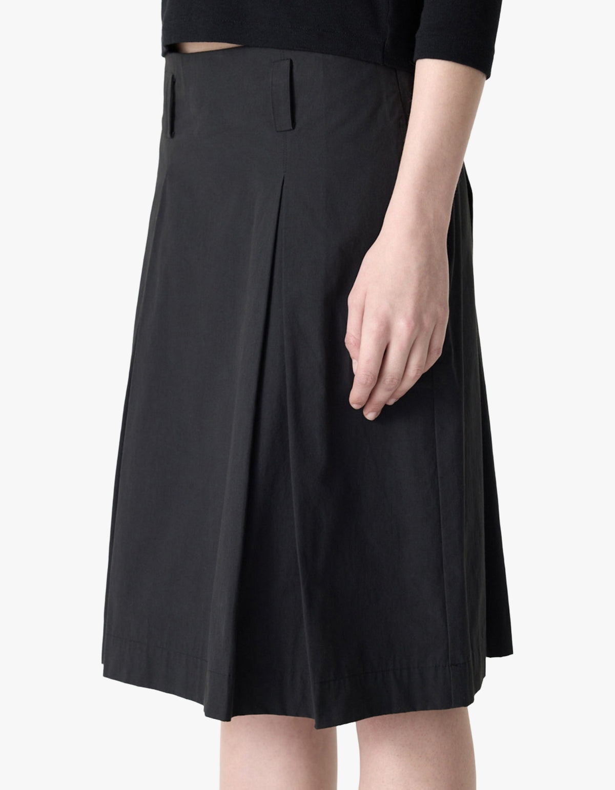 Crushed Cotton Box Pleat Skirt - Black