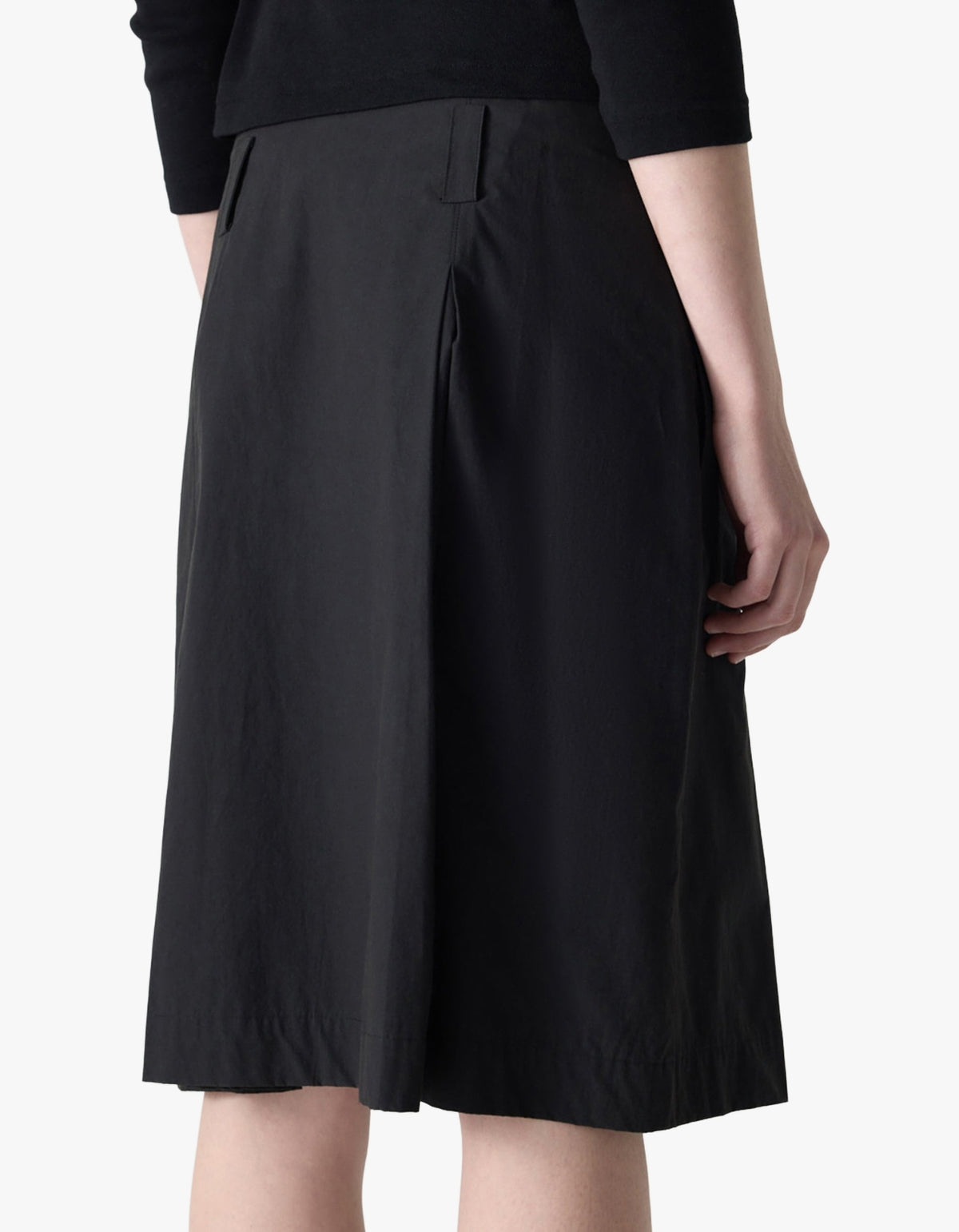 Crushed Cotton Box Pleat Skirt - Black