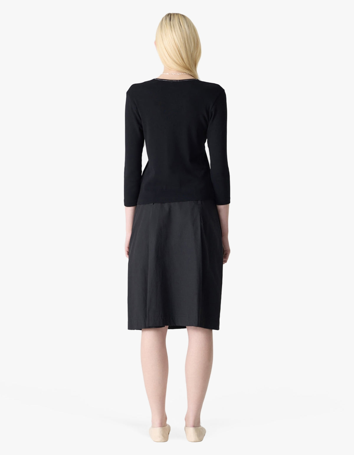 Crushed Cotton Box Pleat Skirt - Black