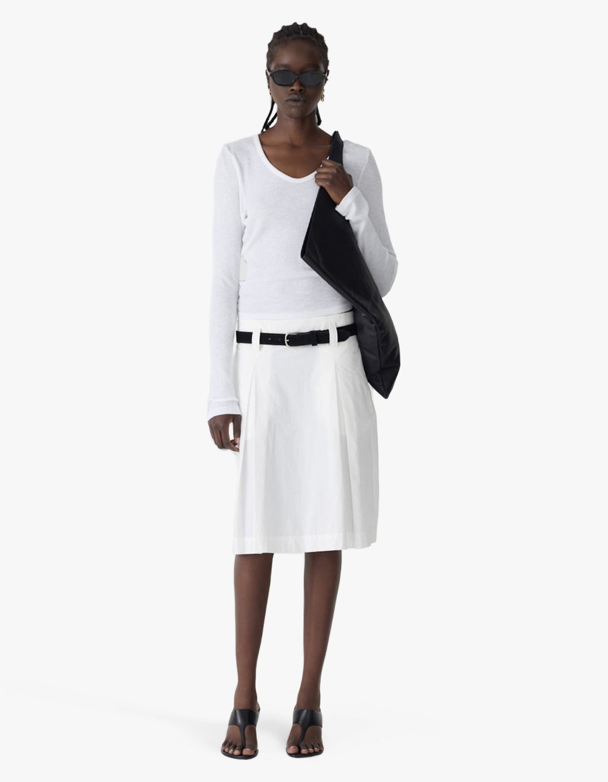 Crushed Cotton Box Pleat Skirt - Natural