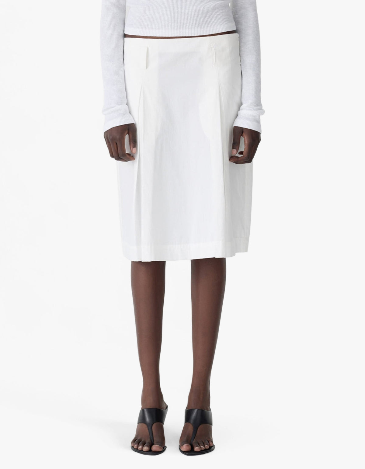 Crushed Cotton Box Pleat Skirt - Natural