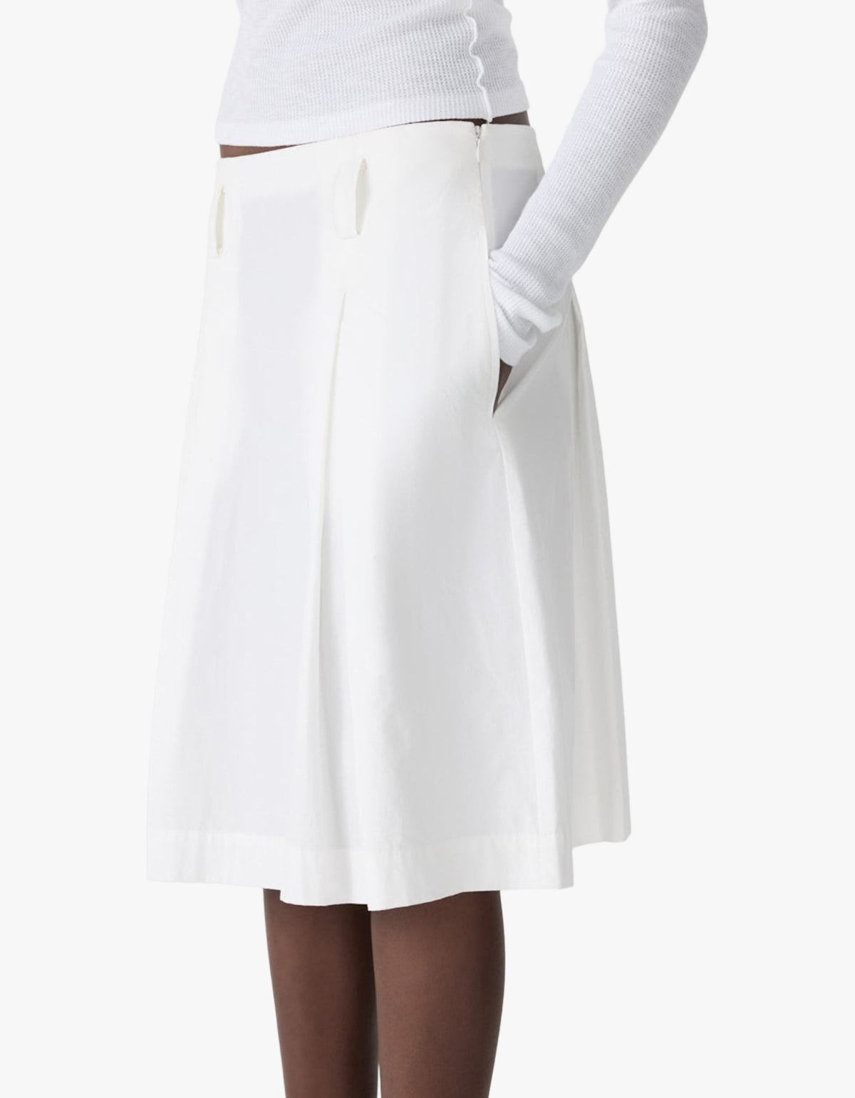 Crushed Cotton Box Pleat Skirt - Natural